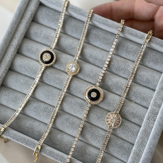 Cam nazarlık baget taşlı gold suyolu bileklik