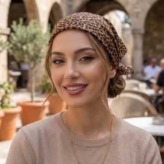 Leopar desenli saten fular bandana