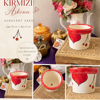 Kırmızı Aşkına Minik sukulent saksı