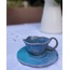 Mavi vintage kıvrımlı fincan