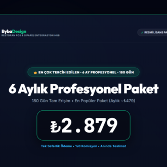 Byba Design Restoran Paneli - 6 Aylık Profesyonel POS Lisansı (En Popüler)