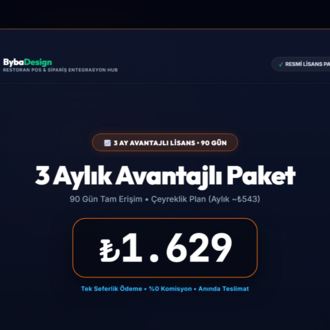 yba Design Restoran Paneli - 3 Aylık Avantajlı POS Lisansı (Çeyreklik Plan)