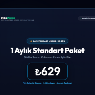 Byba Design Restoran Paneli - 1 Aylık Standart POS & Menü Entegrasyon Lisansı