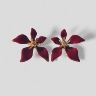 Bordo Çiçek Küpe