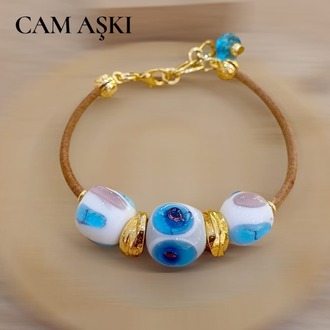 Murano Cam Trio Charm Deri Bileklik
