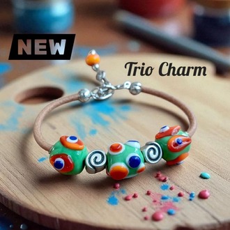 Murano Cam Trio Charm Deri Bileklik - Akik Renkli