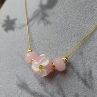 Murano Cam Pembe Çiçek Kolye / Rosalia