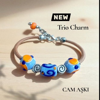 Murano Cam Trio Charm Deri Bileklik