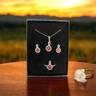 Kırmızı Taşlı Şık Set