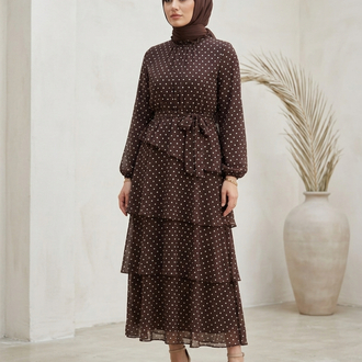 Kat Kat Şifon Elbise Kahve /3028
