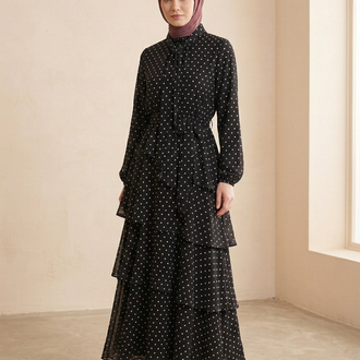 Kat Kat Şifon Elbise Siyah /3028