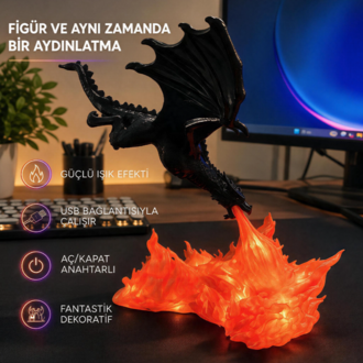 Ragnar 3D Ejder, Elektronik Aydınlatma ( XL Büyük Boy)
