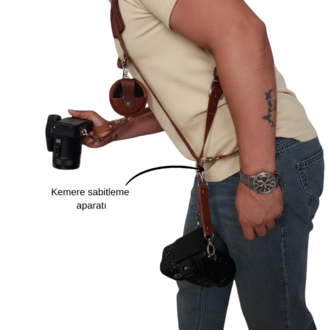 Tobacco Renk Deri Çift Taraflı Fotoğraf Makinesi Omuz Askısı - İki Kamera Taşıma Kayışı