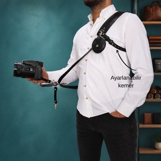 Siyah Renk Fotoğraf Makinesi Tek Taraflı Omuz Askısı Nikel renk aksesuar