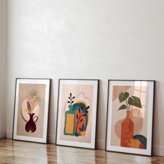 Minimalist Vazo ve Bitki Çerçeveli Tablo Seti