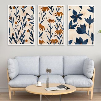 Modern Botanik Dokunuş: Minimalist Çiçek Desenli Üçlü Tablo Seti