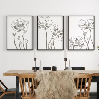 Minimalist Gelincik Çiçeği Çerçeveli Tablo Seti