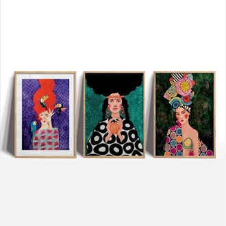 Renkli ve Desenli Figüratif Çerçeveli Tablo Seti