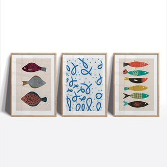 Minimalist Balık ve Soyut Desen Tablo Seti