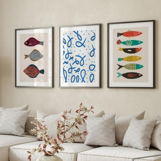 Minimalist Balık ve Soyut Desen Tablo Seti