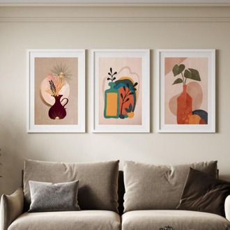 Minimalist Vazo ve Bitki Çerçeveli Tablo Seti