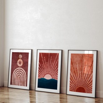 Geometrik ve Minimalist Güneş ve Yay Çerçeveli Tablo Seti