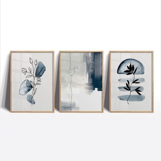 Mavi ve Siyah Minimalist Çerçeveli Tablo Seti
