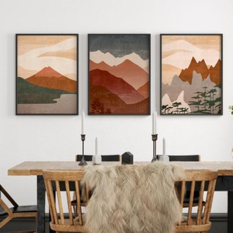 Minimalist Dağ Manzaralı Çerçeveli Tablo Seti