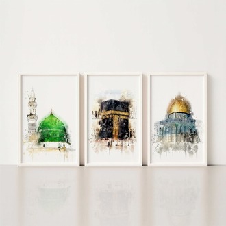 islami fırça ahşap çerçeveli tablo set BDK0507