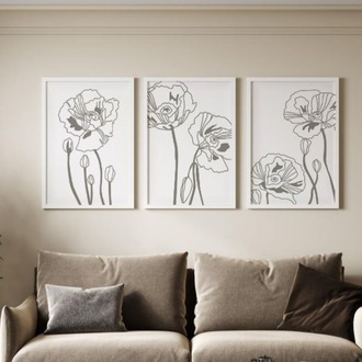 Minimalist Gelincik Çiçeği Çerçeveli Tablo Seti