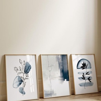 Mavi ve Siyah Minimalist Çerçeveli Tablo Seti