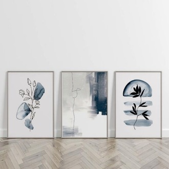 Mavi ve Siyah Minimalist Çerçeveli Tablo Seti