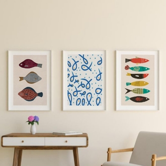 Minimalist Balık ve Soyut Desen Tablo Seti