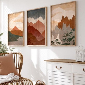 Minimalist Dağ Manzaralı Çerçeveli Tablo Seti
