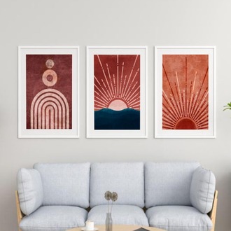 Geometrik ve Minimalist Güneş ve Yay Çerçeveli Tablo Seti