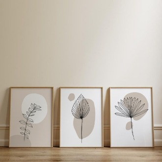 Minimalist Bitki Çizimleri Çerçeveli Tablo Seti
