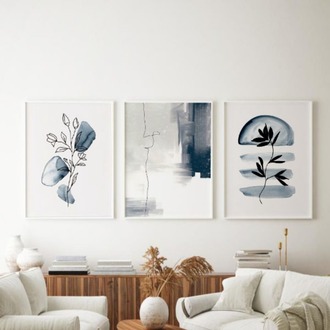 Mavi ve Siyah Minimalist Çerçeveli Tablo Seti