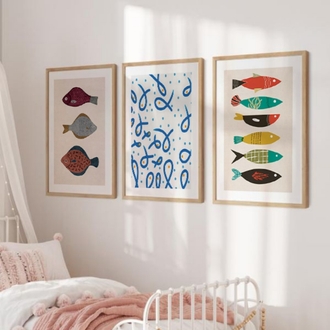 Minimalist Balık ve Soyut Desen Tablo Seti