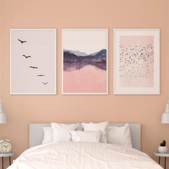 Minimalist Kuş ve Dağ Manzaralı Çerçeveli Tablo Seti