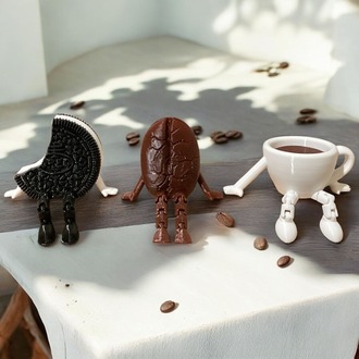 Isırılmış Oreo Kurabiye, Kahve Fincanı ve Kahve Çekirdeği 3'lü Dekor Seti