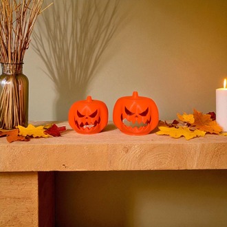 2'li Set Balkabağı Şeklinde Tealight Mumluk – Halloween Dekor