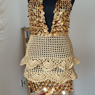 Taylor - Mini Gold Crochet Sequin Dress