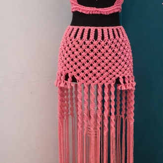 Pink Macrame Skirt Set