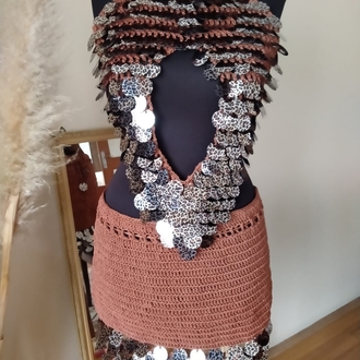 Leopard Crochet Sequin Skirt Set