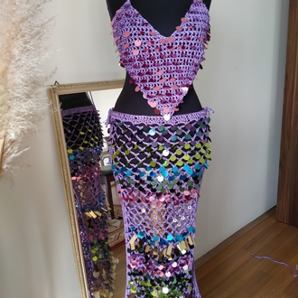 Lila Crochet Sequin Skirt Set