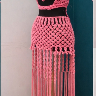 Pink Macrame Skirt Set