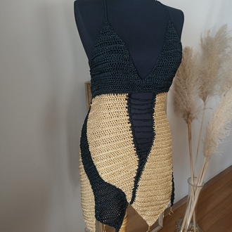 Lora Crochet Gold-Black Dress