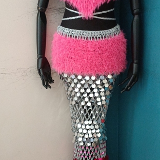 Maxi Pink Crochet Sequin Skirt Set