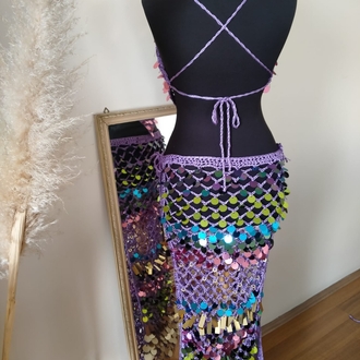 Lila Crochet Sequin Skirt Set
