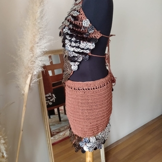 Leopard Crochet Sequin Skirt Set
